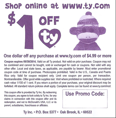 McDonalds Ty Teenie Beanie Boo promotion discount coupon