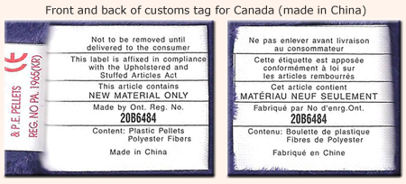 China Princess - Canada customs tush tag