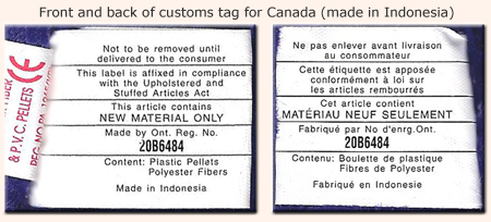 Indonesia Princess - Canada customs tush tag
