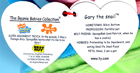 Gary the snail - Best Buy exclusive swing tag inside