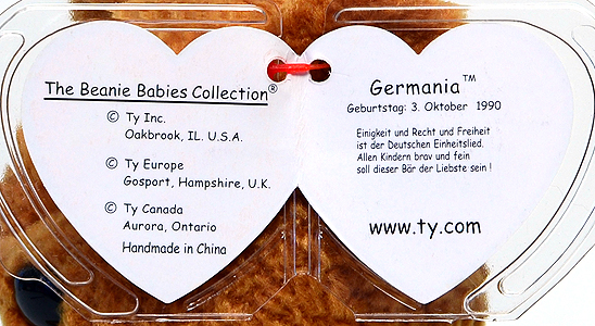 Germania swing tag with German text inside and on back
