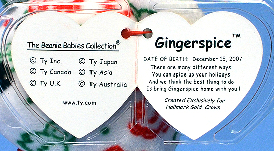Gingerspice Hallmark exclusive swing tag inside
