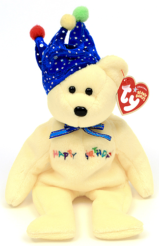 Happy Birthday (yellow with jester hat) - bear - Ty Beanie Babies