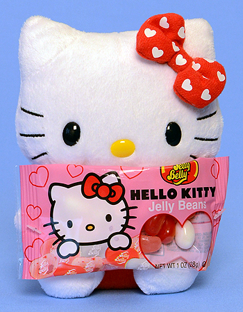 Hello Kitty (Jelly Belly, bow with white hearts) - Cat - Ty Beanie Babies
