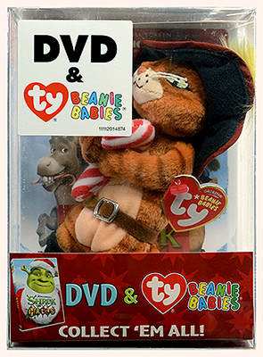 DVD movie Shrek the Halls with Puss In Boots Beanie Baby - front