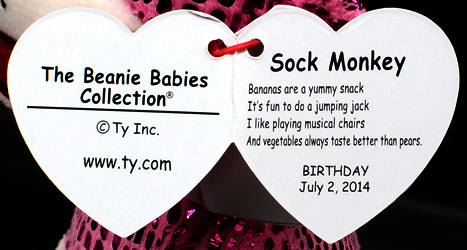 Sock Monkey (pink sparkle) - swing tag inside