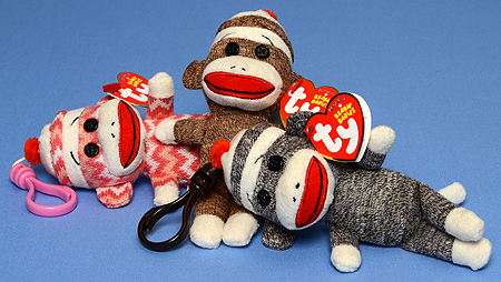 Socks the Sock Monkey key-clips - Grey, Brown and Zig-Zag