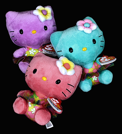 Hello Kitty (rose), Hello Kitty (purple) and Hello Kitty (turquoise)