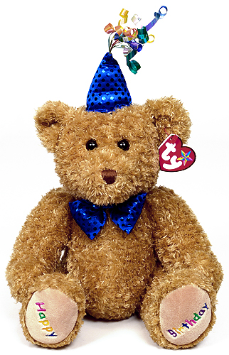 Happy Birthday (blue party hat) - bear - Ty Beanie Buddies