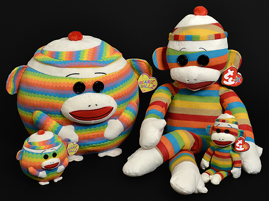 Socks the Sock Monkey (large, stripes) with other sock monkey sizes
