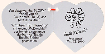 Glory - McDonalds crew exclusive - swing tag inside